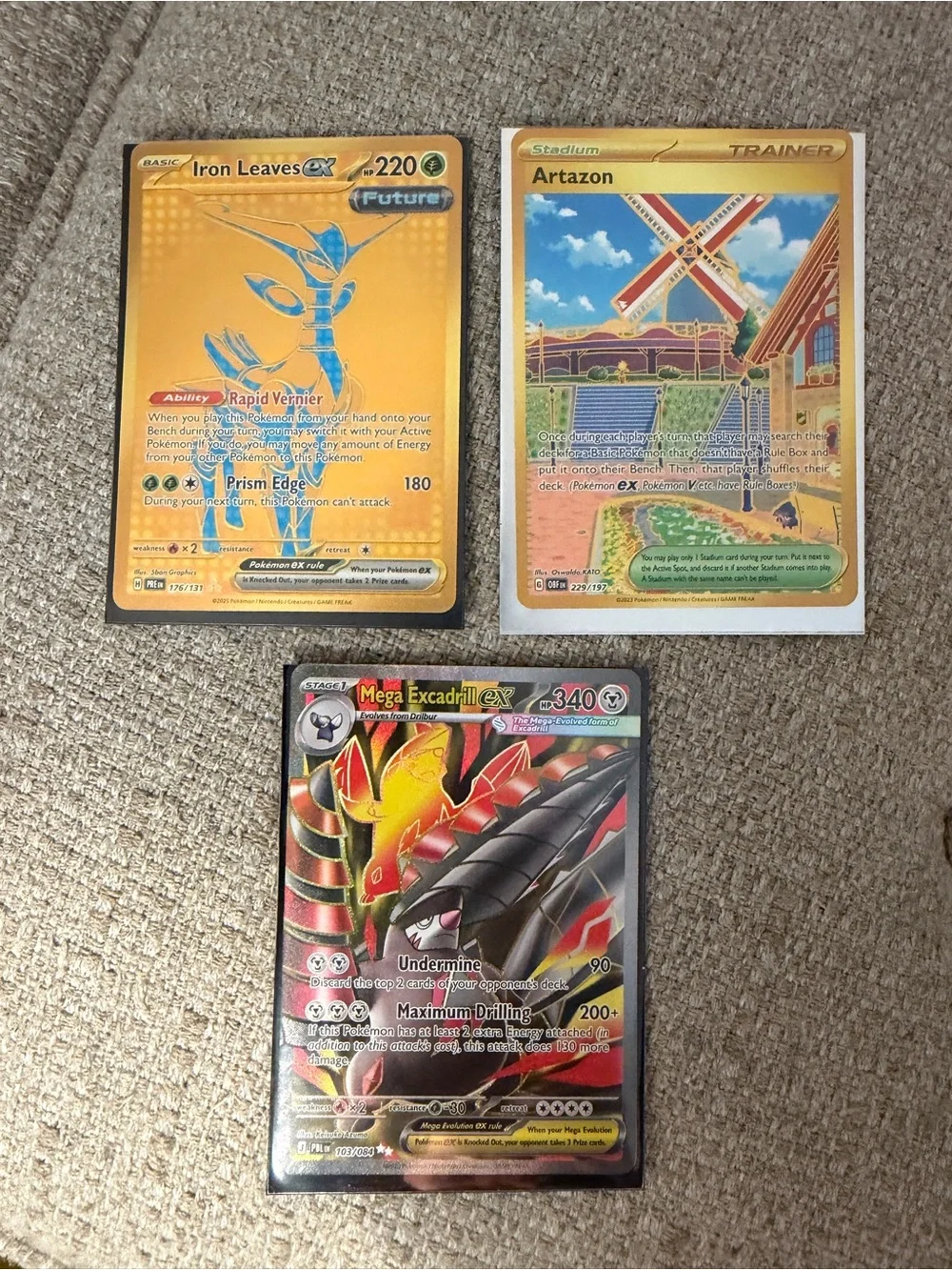 Pokémon TCG 3 Card Hit Lot | Iron Leaves ex Gold Artazon Mega Excadrill ex